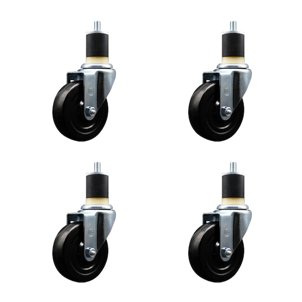 Service Caster 4'' SS Soft Rubber Wheel Swivel 1-7/8'' Expanding Stem Caster Set, 4PK SCC-SSEX20S414-SRS-178-4 - main